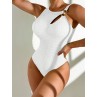 XL White Conservative One-Piece Swimsuit Women Solid Color Slim Fit Bikini Swimwear