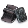 Black Background With Silver Roses Floral Embossed Genuine Leather Card Holder - Large Capacity 10 Card Slots, RFID Blocking, Double Zipper Coin Pouch