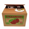 Adorable Cat Stealing Coin Piggy Bank - Automatic Money Saving Box for Kids & Adults(Strawberry white cat)