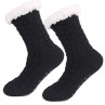 Black  Women's Fuzzy Slipper Socks - Warm Fleece Lined Thermal Cable Knit Socks with Non-Slip Grips